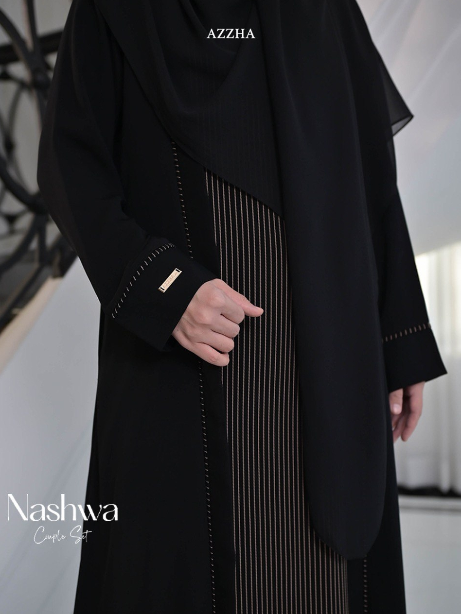 Azzha Indonesia - Nashwa Abaya Wanita Muslimah Nyaman Lembut dan Elegant Dengan Bahan Jet Black Saidah Arabian Premium