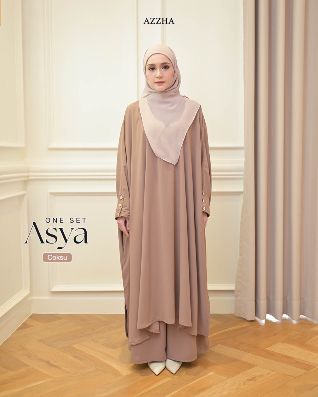Azzha Indonesia - Asya One Set Wanita Muslimah Nyaman Lembut dan Mewah Buy 1 Get 2 Tunik Skirt Dengan Bahan Marbella Anti UV Premium