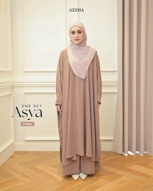 Image of Azzha Indonesia - Asya One Set Wanita Muslimah Nyaman Lembut dan Mewah Buy 1 Get 2 Tunik Skirt Dengan Bahan Marbella Anti UV Premium