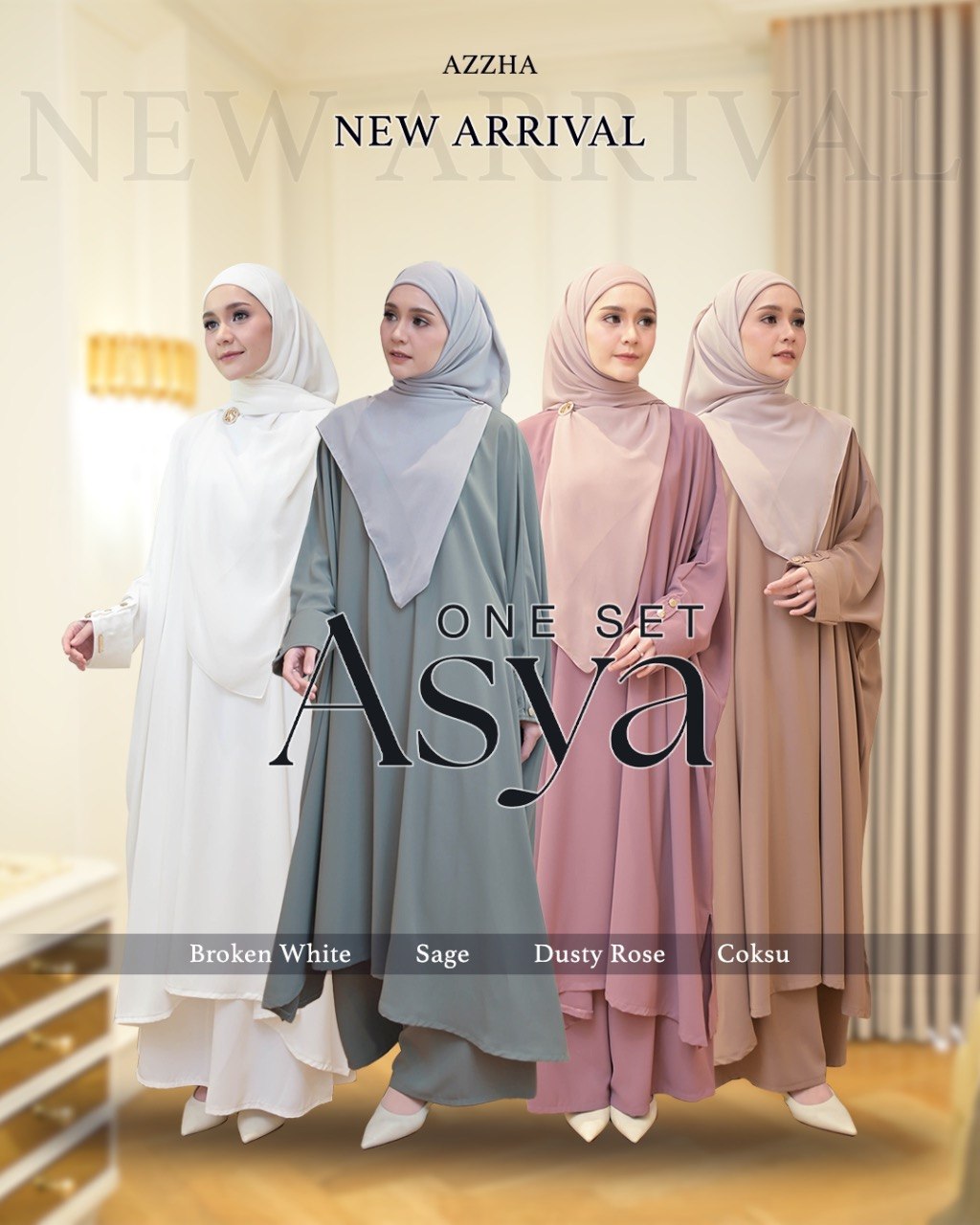 Azzha Indonesia - Asya One Set Wanita Muslimah Nyaman Lembut dan Mewah Buy 1 Get 2 Tunik Skirt Dengan Bahan Marbella Anti UV Premium