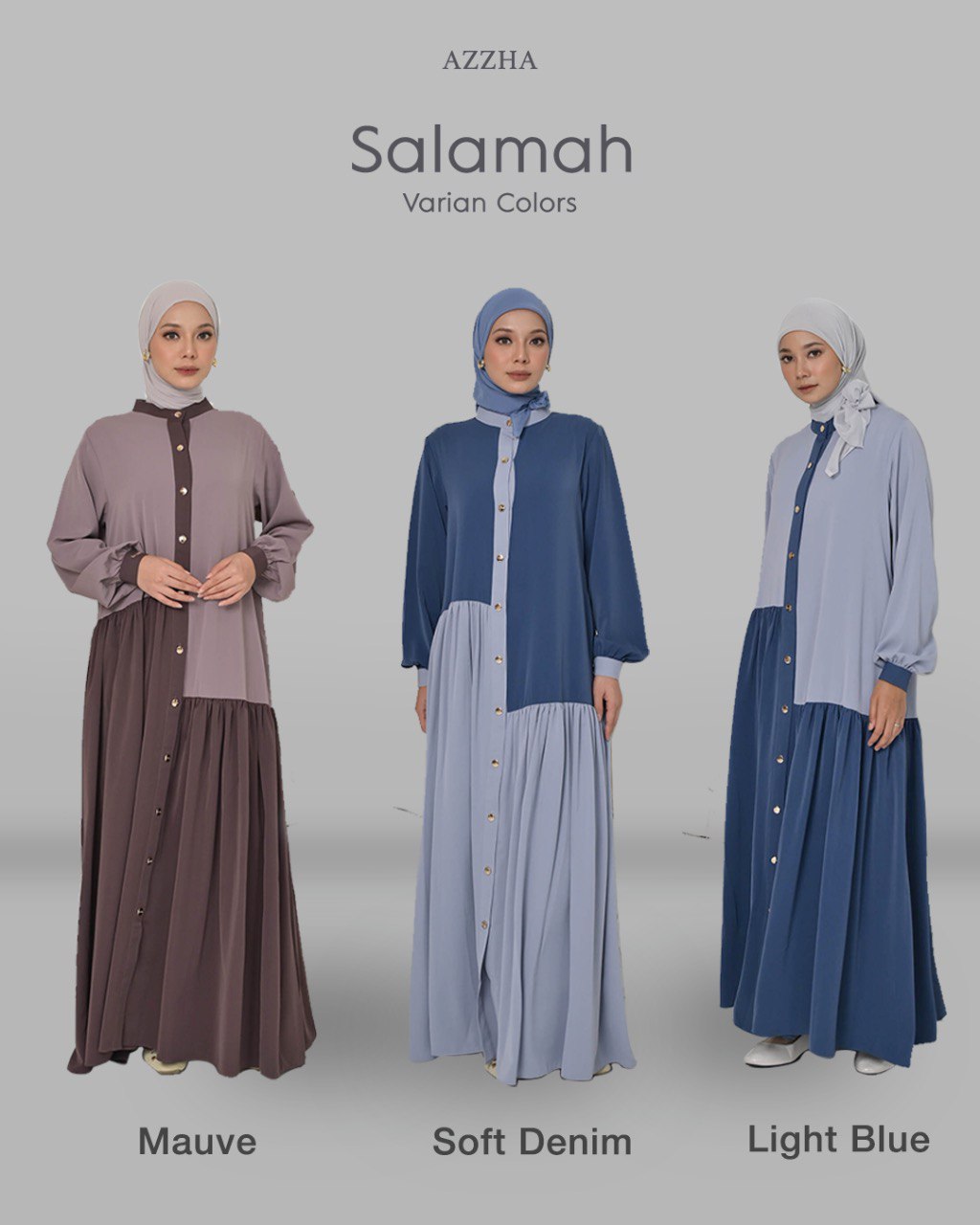 Azzha Indonesia - Salamah Dress Wanita Muslimah Nyaman Lembut dan Elegant Dengan Bahan Marbela anti UV Premium