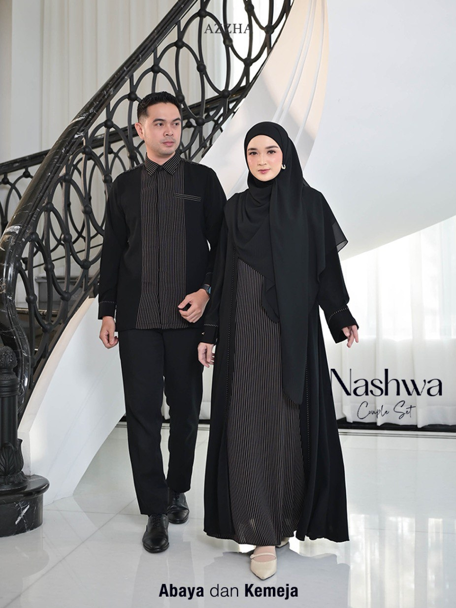 Azzha Indonesia - Nashwa Abaya Wanita Muslimah Nyaman Lembut dan Elegant Dengan Bahan Jet Black Saidah Arabian Premium