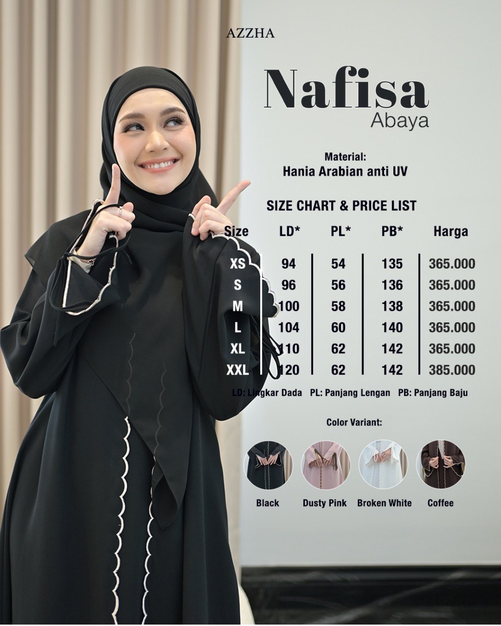 Azzha Indonesia - Nafisa Abaya Wanita Muslimah Nyaman Lembut dan Elegant Dengan Bahan Hania Arabian anti UV Premium