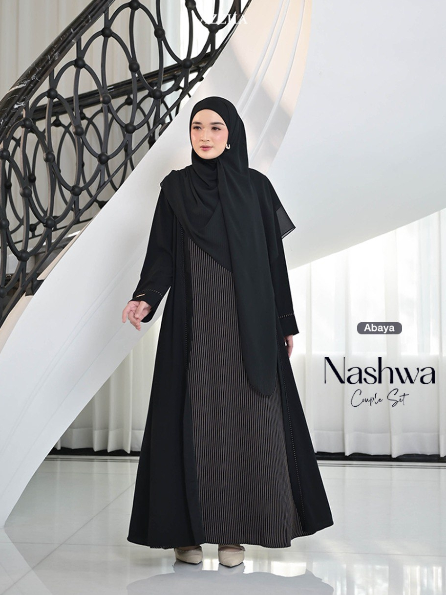 Azzha Indonesia - Nashwa Abaya Wanita Muslimah Nyaman Lembut dan Elegant Dengan Bahan Jet Black Saidah Arabian Premium