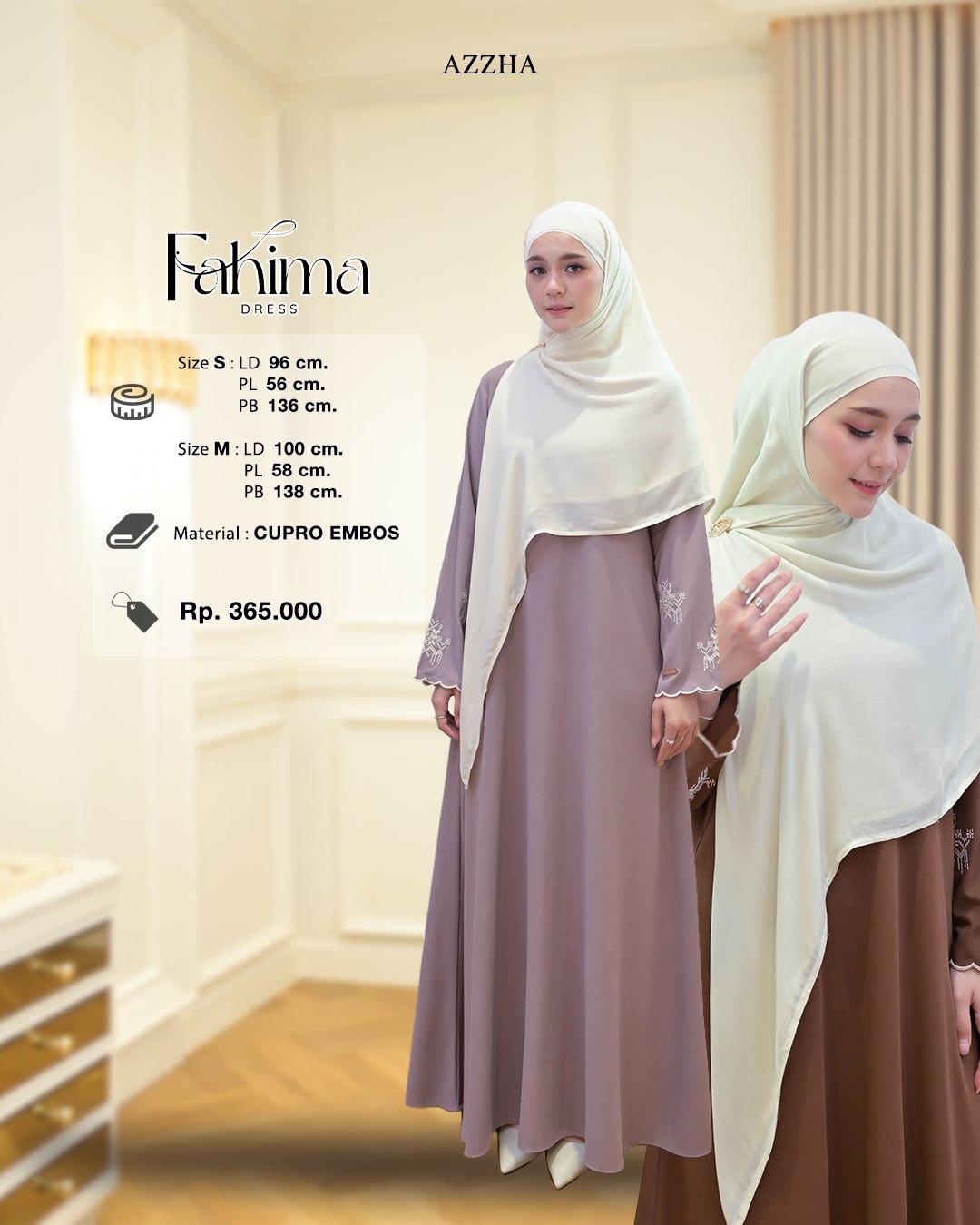 Azzha Indonesia - Fahima Dress Wanita Mewah Elegant Nyaman Dengan Bahan Cupro Emboss Premium