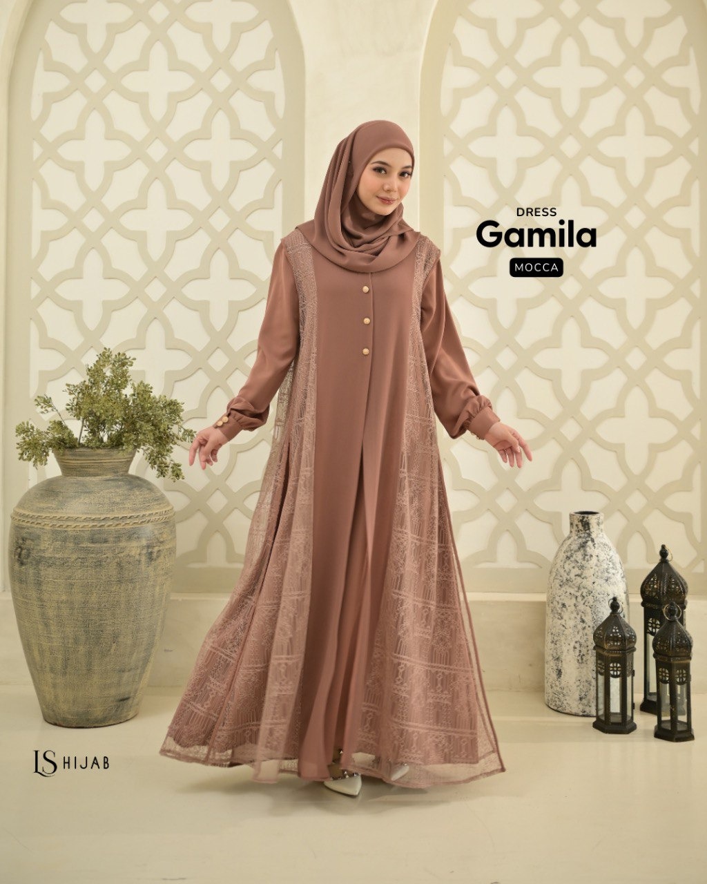 LS HIJAB| Gamila Dress Kombinasi Brukat, Inner Outer Lepas Pasang