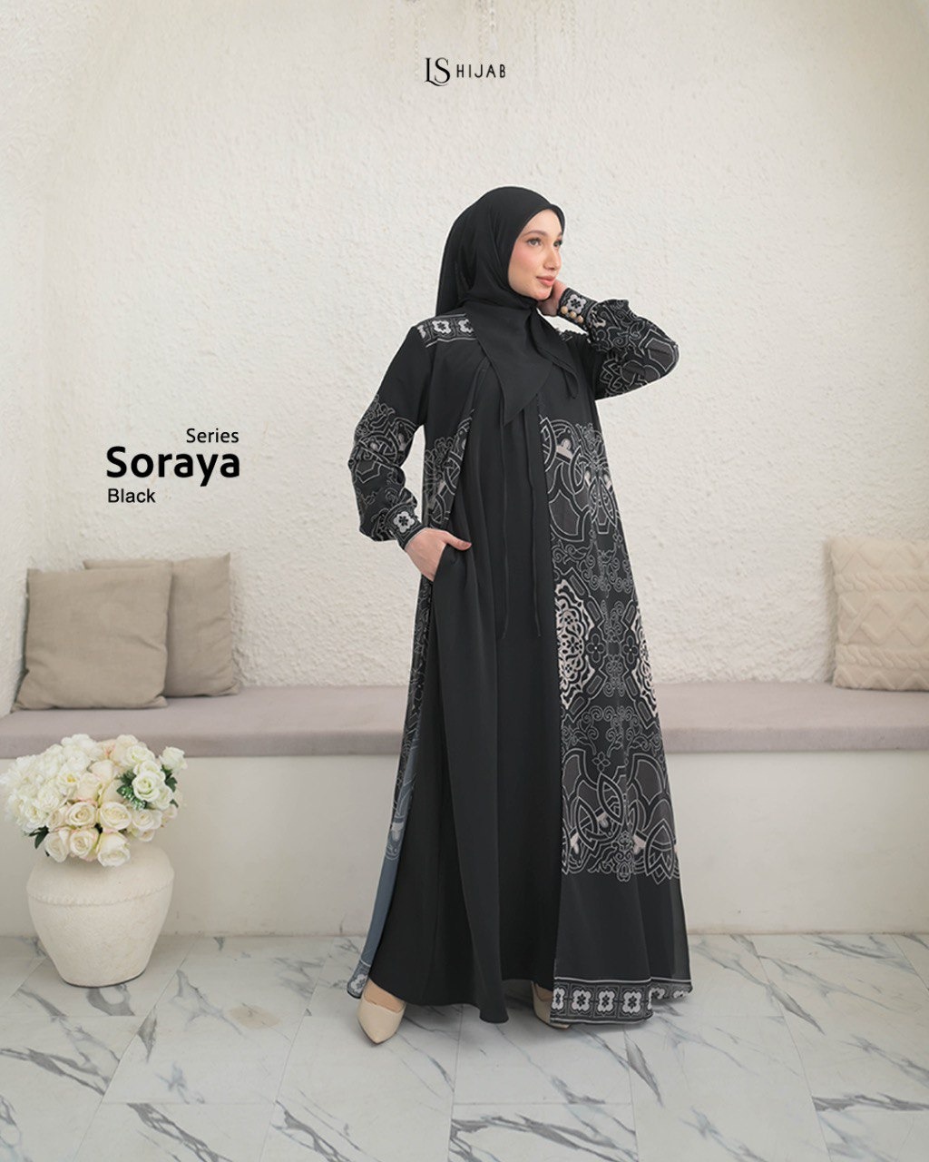Soraya Dress Muslimah Motif Formal Inner Outer Menyatu I Busui Friendly