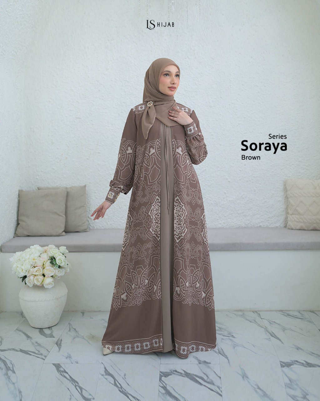 Soraya Dress Muslimah Motif Formal Inner Outer Menyatu I Busui Friendly