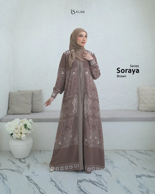 Image of Soraya Dress Muslimah Motif Formal Inner Outer Menyatu I Busui Friendly