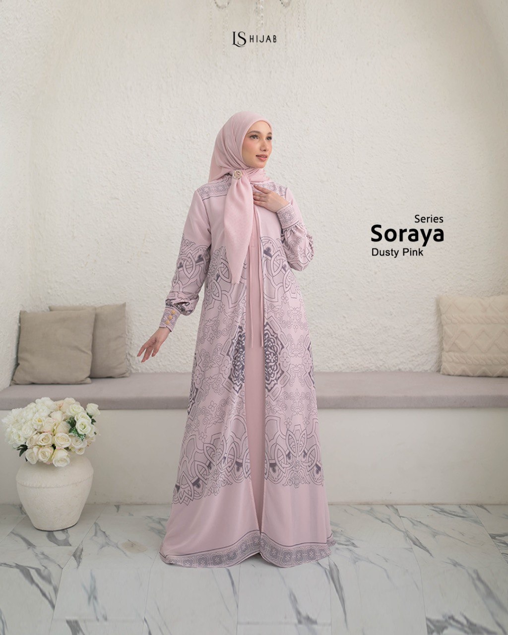 Soraya Dress Muslimah Motif Formal Inner Outer Menyatu I Busui Friendly