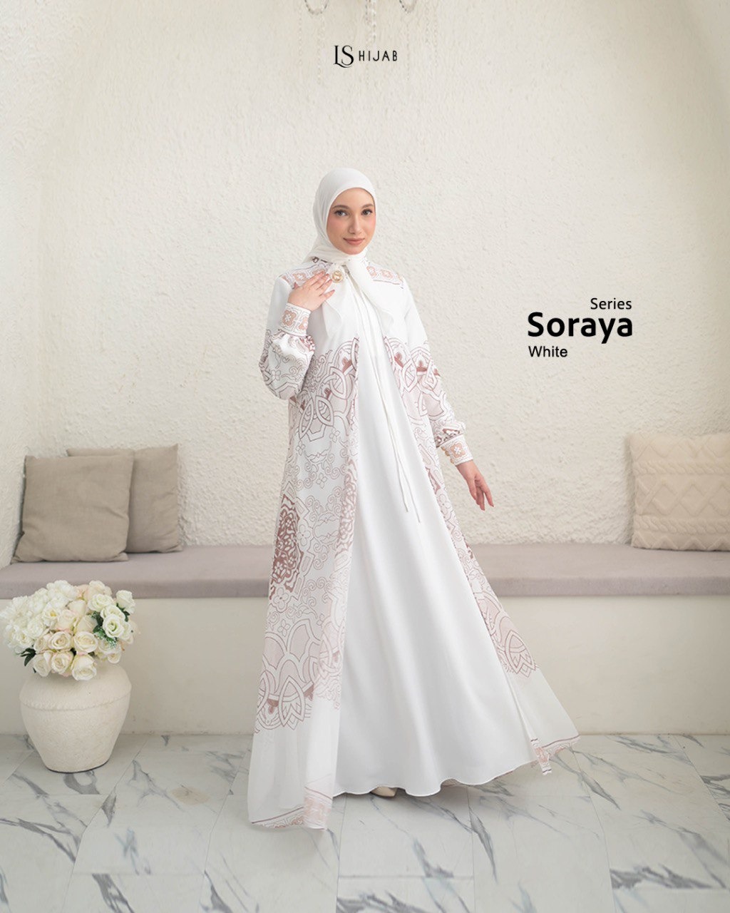 Soraya Dress Muslimah Motif Formal Inner Outer Menyatu I Busui Friendly