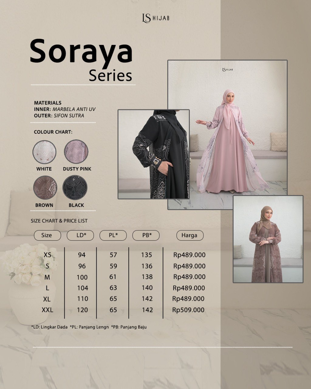 Soraya Dress Muslimah Motif Formal Inner Outer Menyatu I Busui Friendly