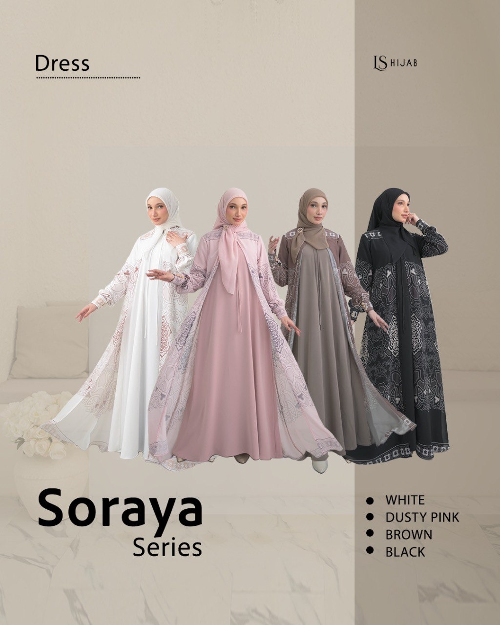 Soraya Dress Muslimah Motif Formal Inner Outer Menyatu I Busui Friendly