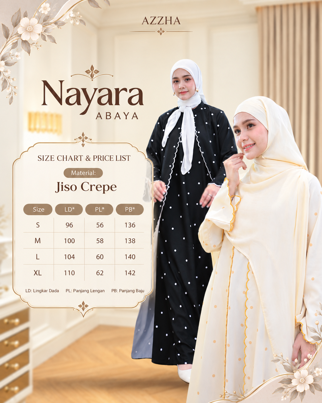 Azzha Indonesia - Nayara Abaya Wanita Nyaman dan Elegant Dengan Bahan Jiso Crepe Anti UV Premium
