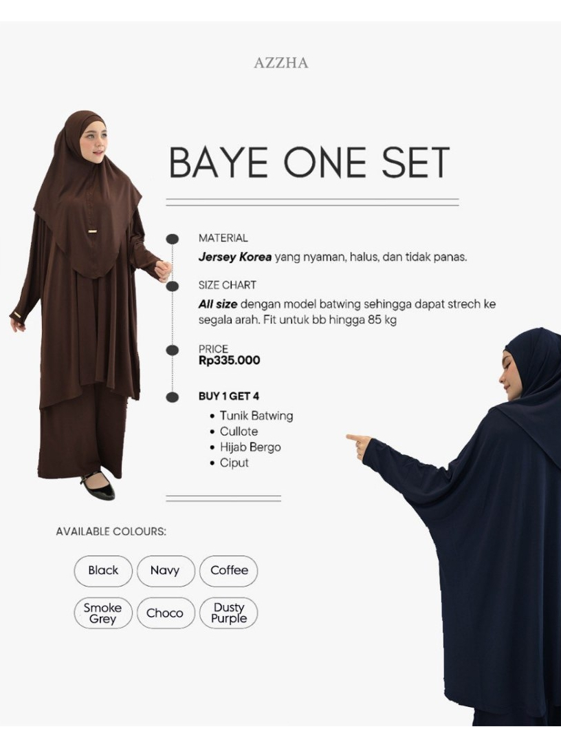 Azzha Indonesia - Baye One Set | Tunik Set Bergo Buy 1 Get 4 Mewah Nyaman Dengan Bahan Jersey Korea Premium