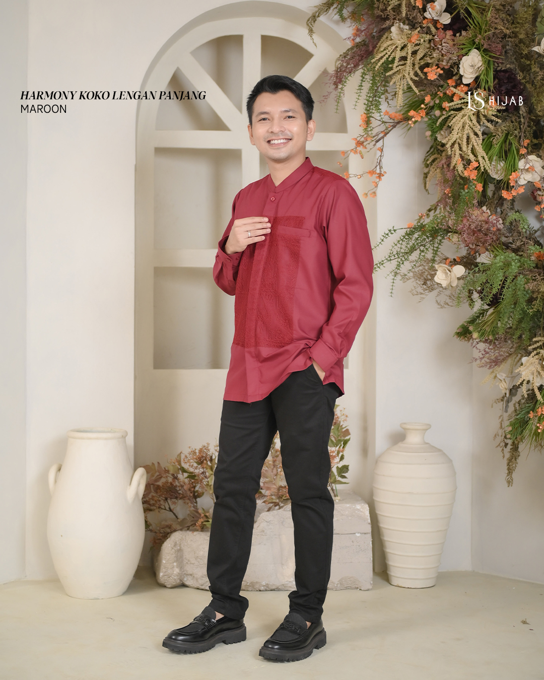 LS Hijab - Koko Harmony Pria Bahan Marbella dengan Aksen brukat