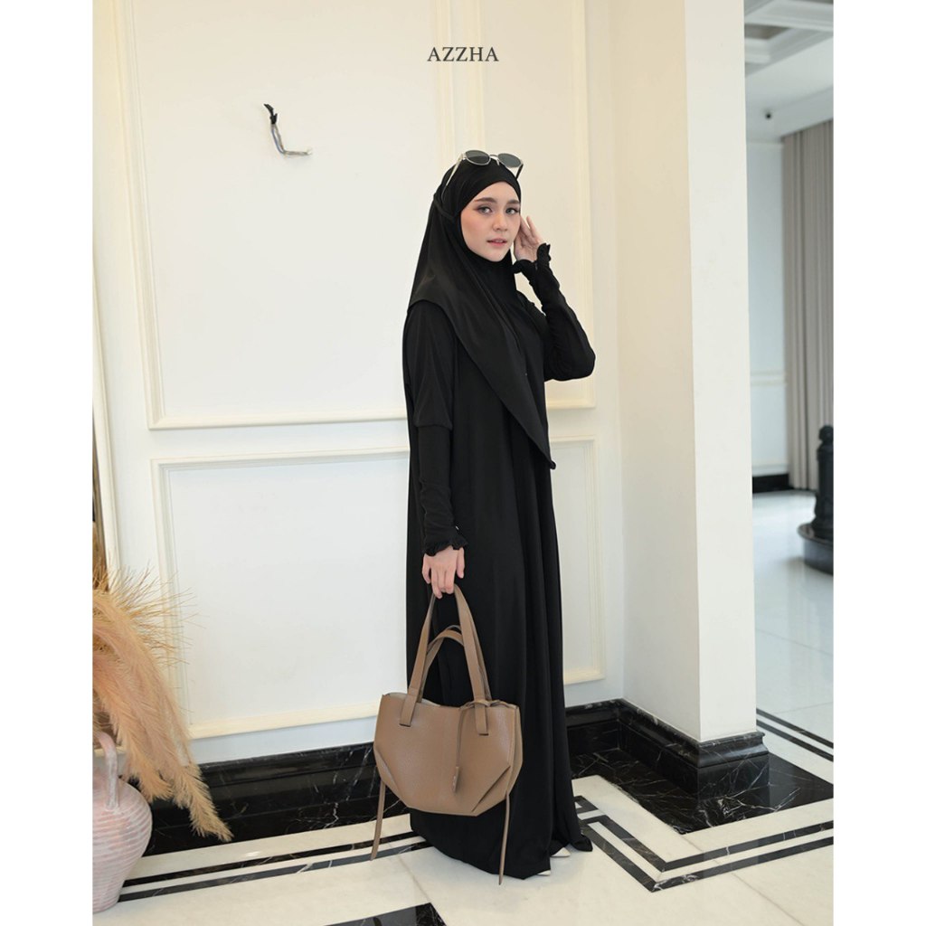 Azzha Indonesia - Adiva Abaya Polos Set Bergo 2 in 1 Mewah Dan Nyaman Dengan Bahan Jersey Korea Premium