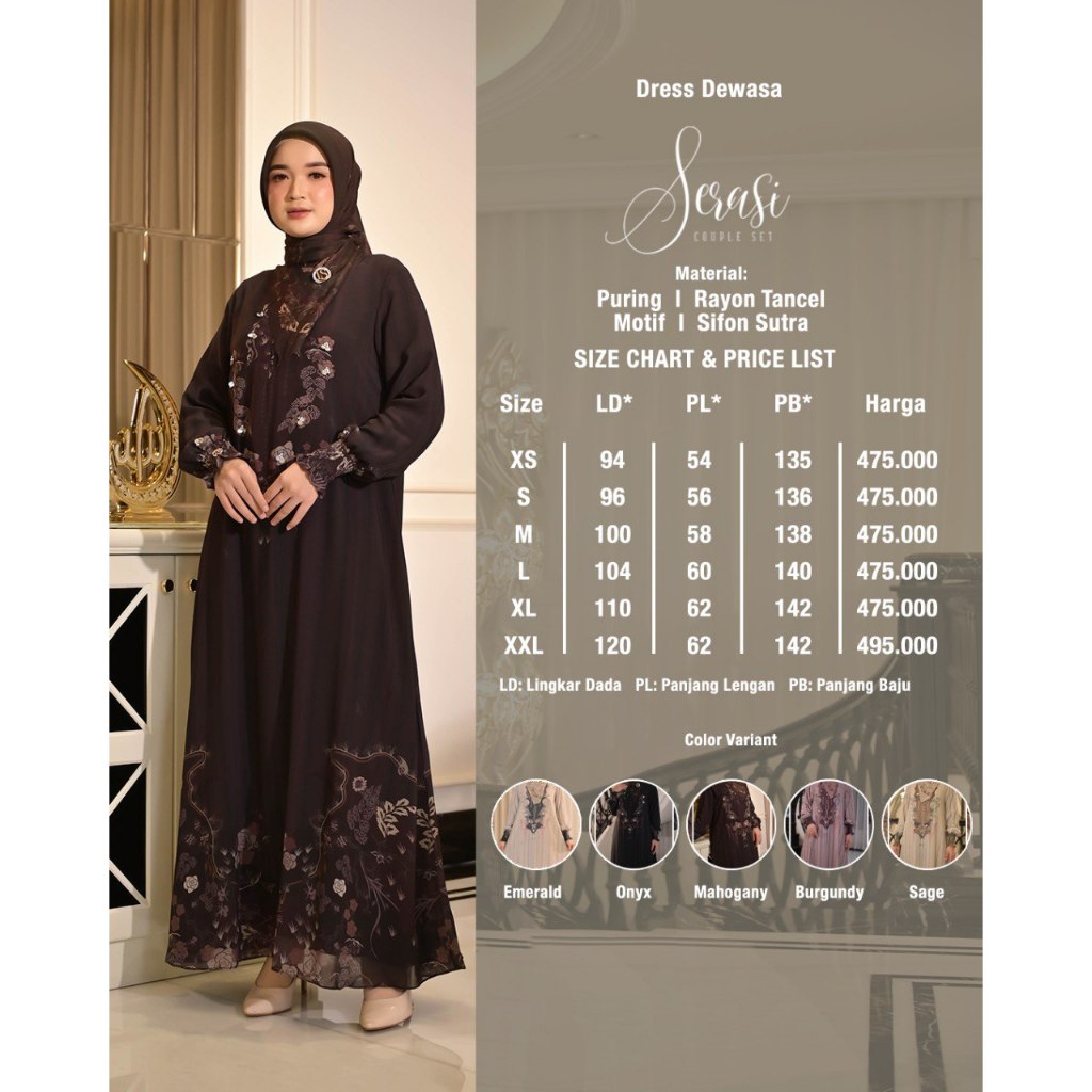 LS Hijab - Serasi Gamis Sarimbit Wanita Muslimah Dengan Bahan Sifon Sutra Silk Premium Nyaman dan Mewah