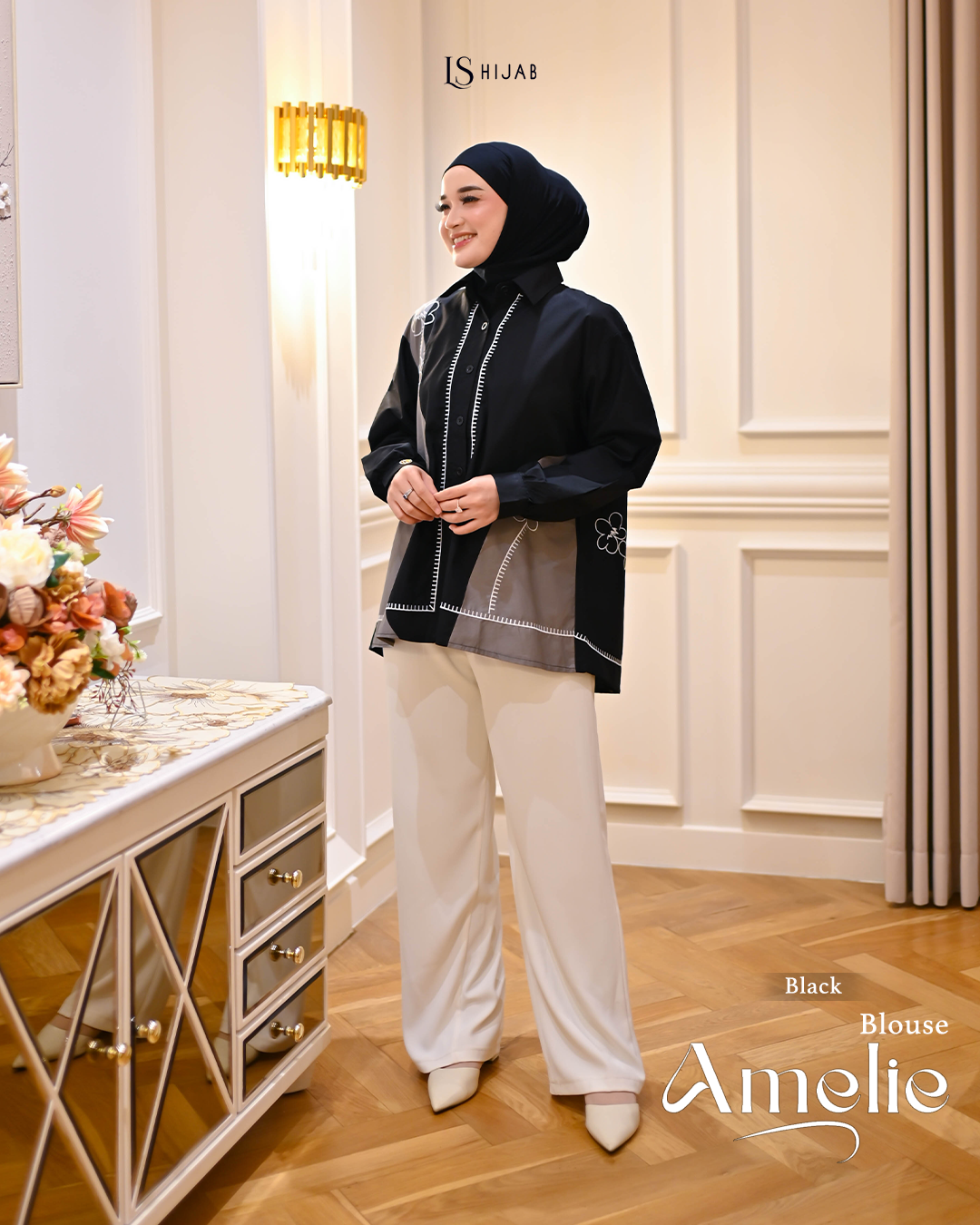 LS Hijab - Amelie Blouse Wanita Kemeja Lengan Panjang Bordir Kekinian Dengan Bahan Katun Popline Premium