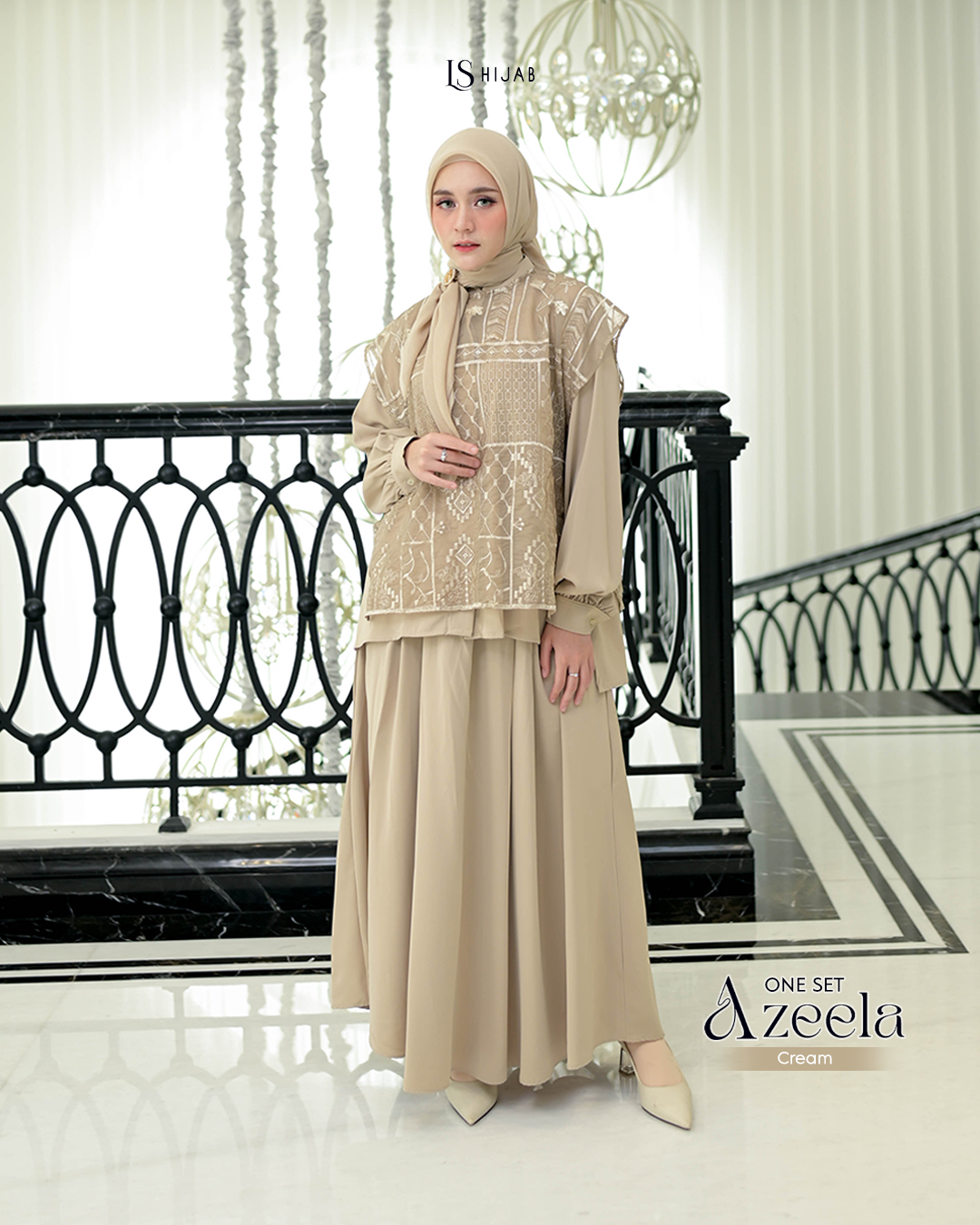LS Hijab| Azeela Oneset Rok dengan Vest Organza Bordir (Lepas Pasang)