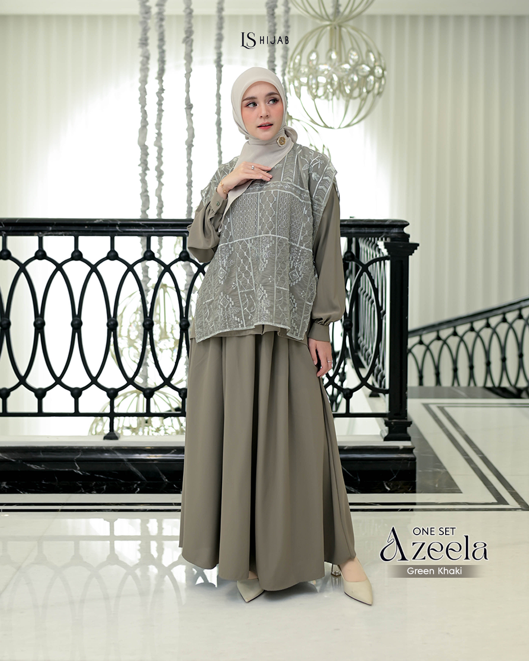 LS Hijab| Azeela Oneset Rok dengan Vest Organza Bordir (Lepas Pasang)