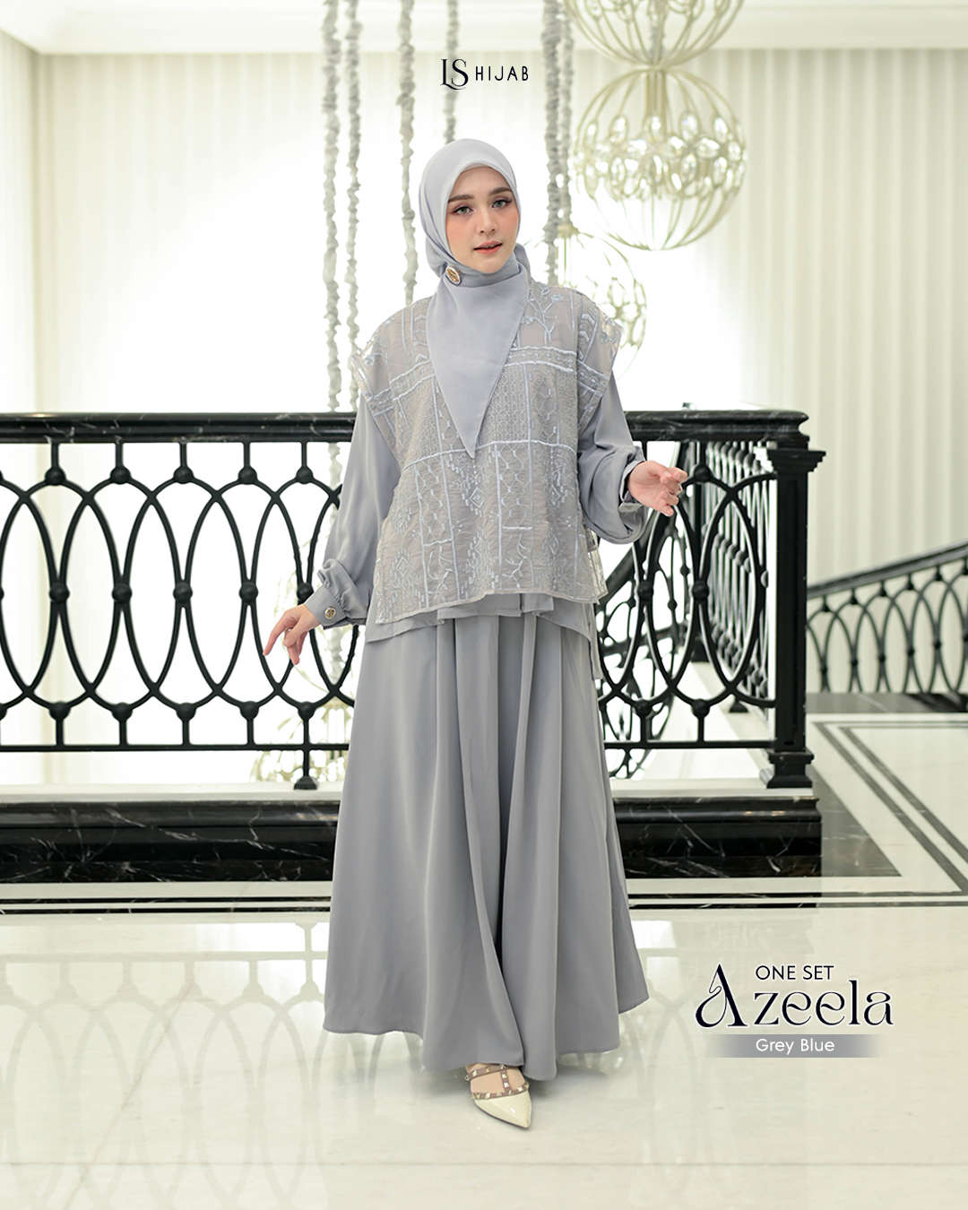 LS Hijab| Azeela Oneset Rok dengan Vest Organza Bordir (Lepas Pasang)