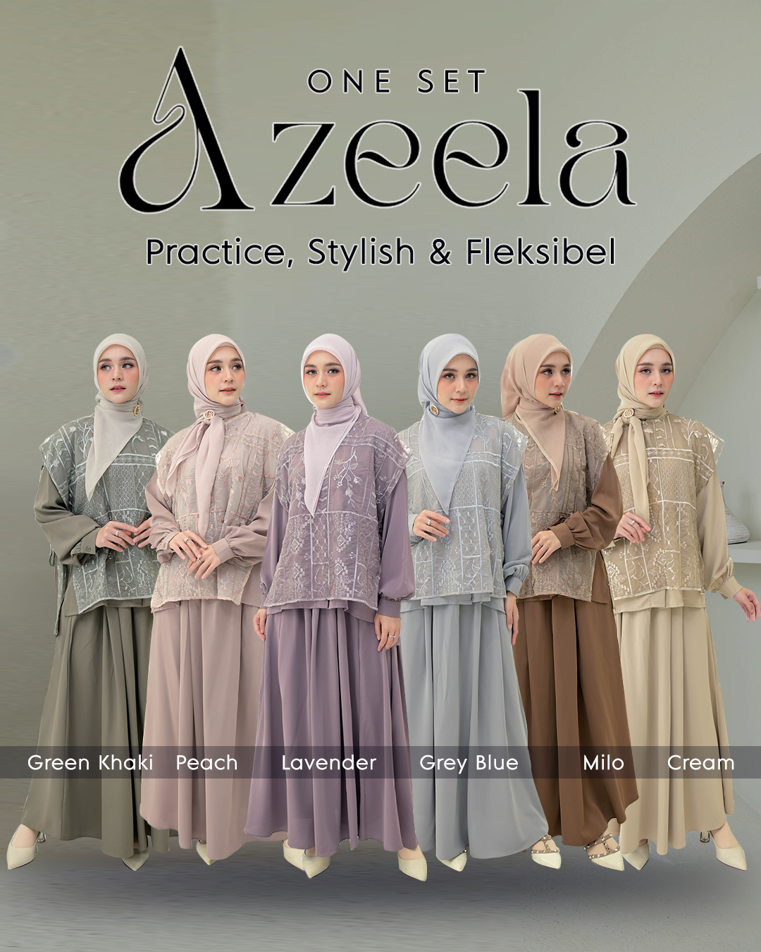LS Hijab| Azeela Oneset Rok dengan Vest Organza Bordir (Lepas Pasang)