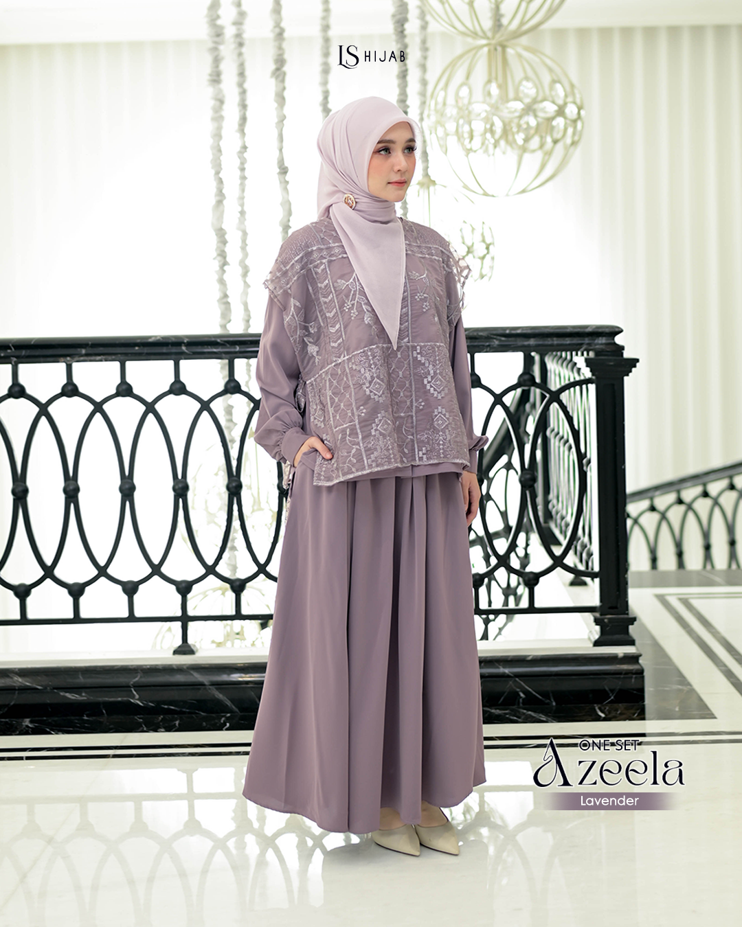 LS Hijab| Azeela Oneset Rok dengan Vest Organza Bordir (Lepas Pasang)