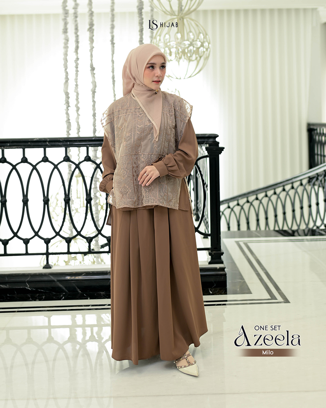 LS Hijab| Azeela Oneset Rok dengan Vest Organza Bordir (Lepas Pasang)