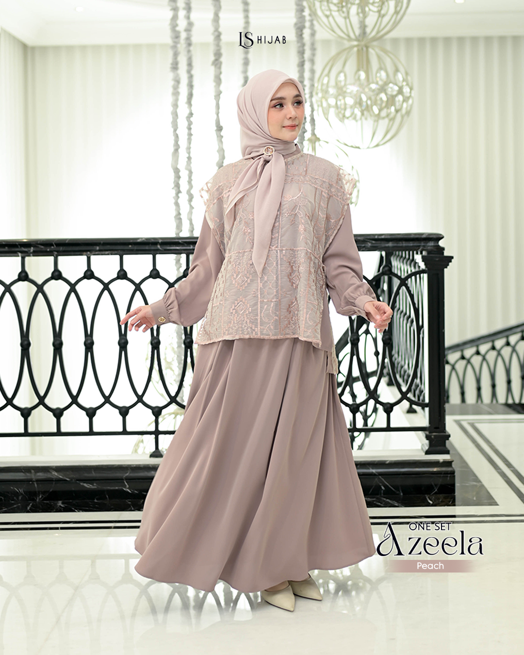 LS Hijab| Azeela Oneset Rok dengan Vest Organza Bordir (Lepas Pasang)
