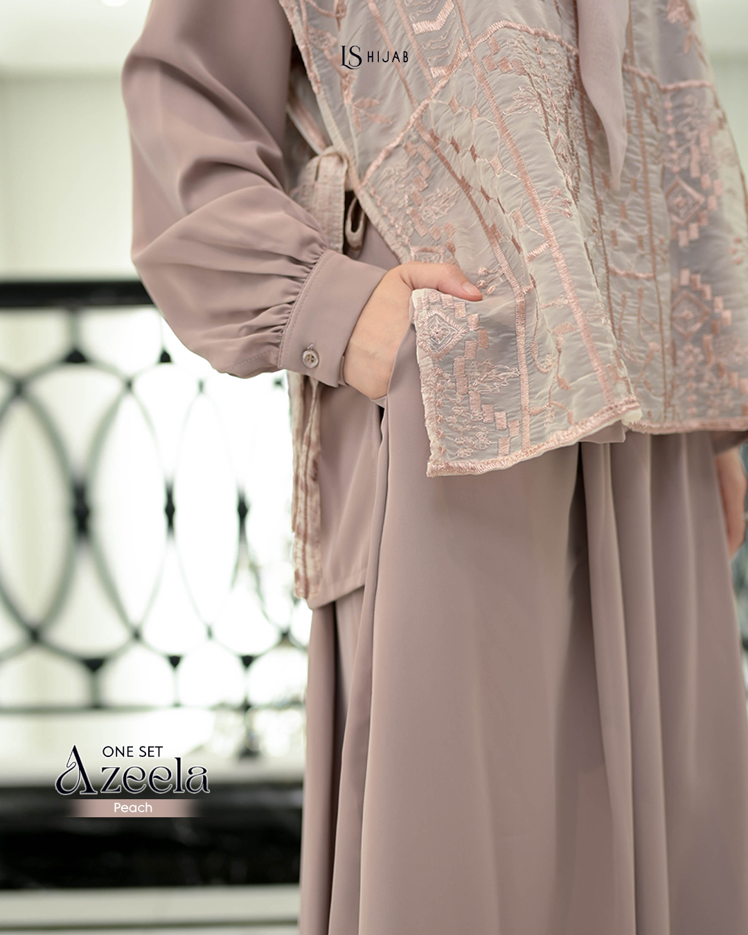 LS Hijab| Azeela Oneset Rok dengan Vest Organza Bordir (Lepas Pasang)