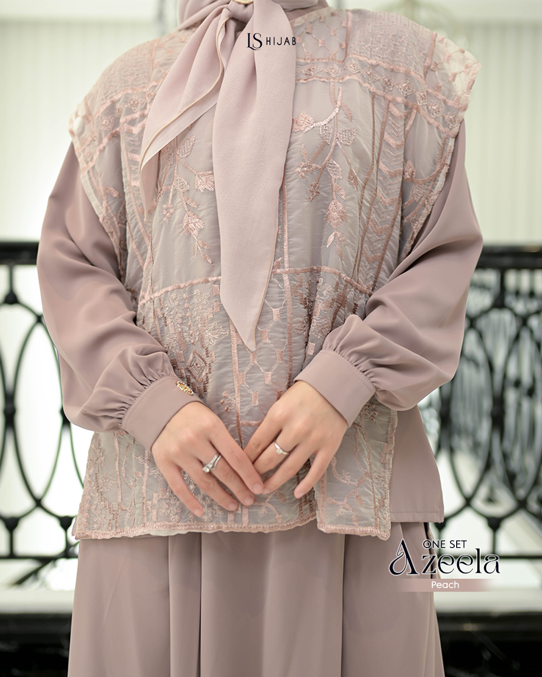 LS Hijab| Azeela Oneset Rok dengan Vest Organza Bordir (Lepas Pasang)