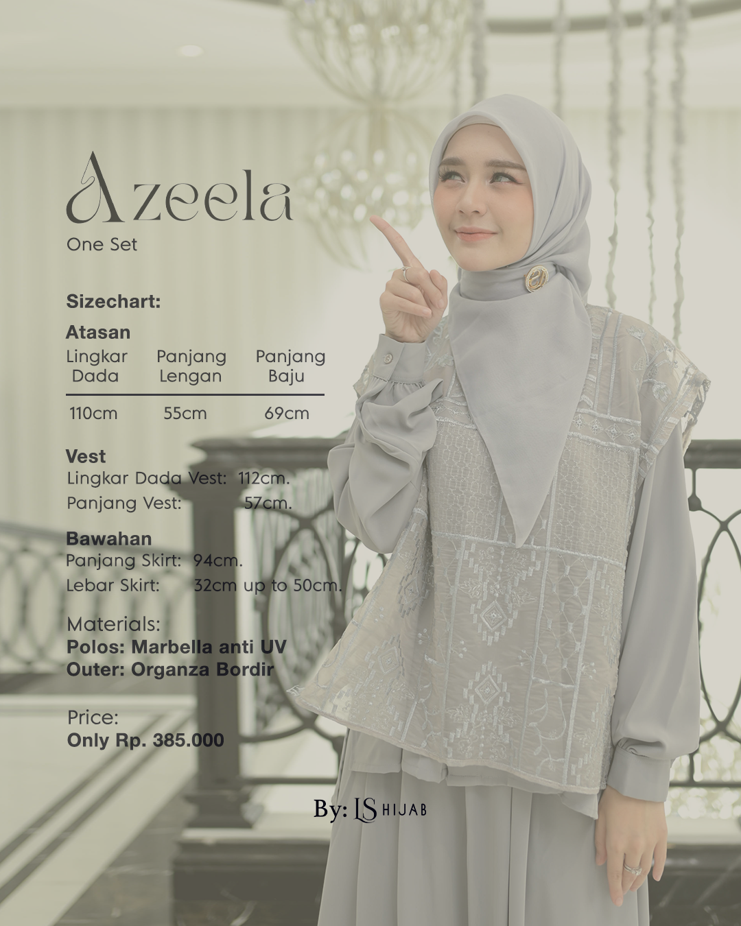 LS Hijab| Azeela Oneset Rok dengan Vest Organza Bordir (Lepas Pasang)
