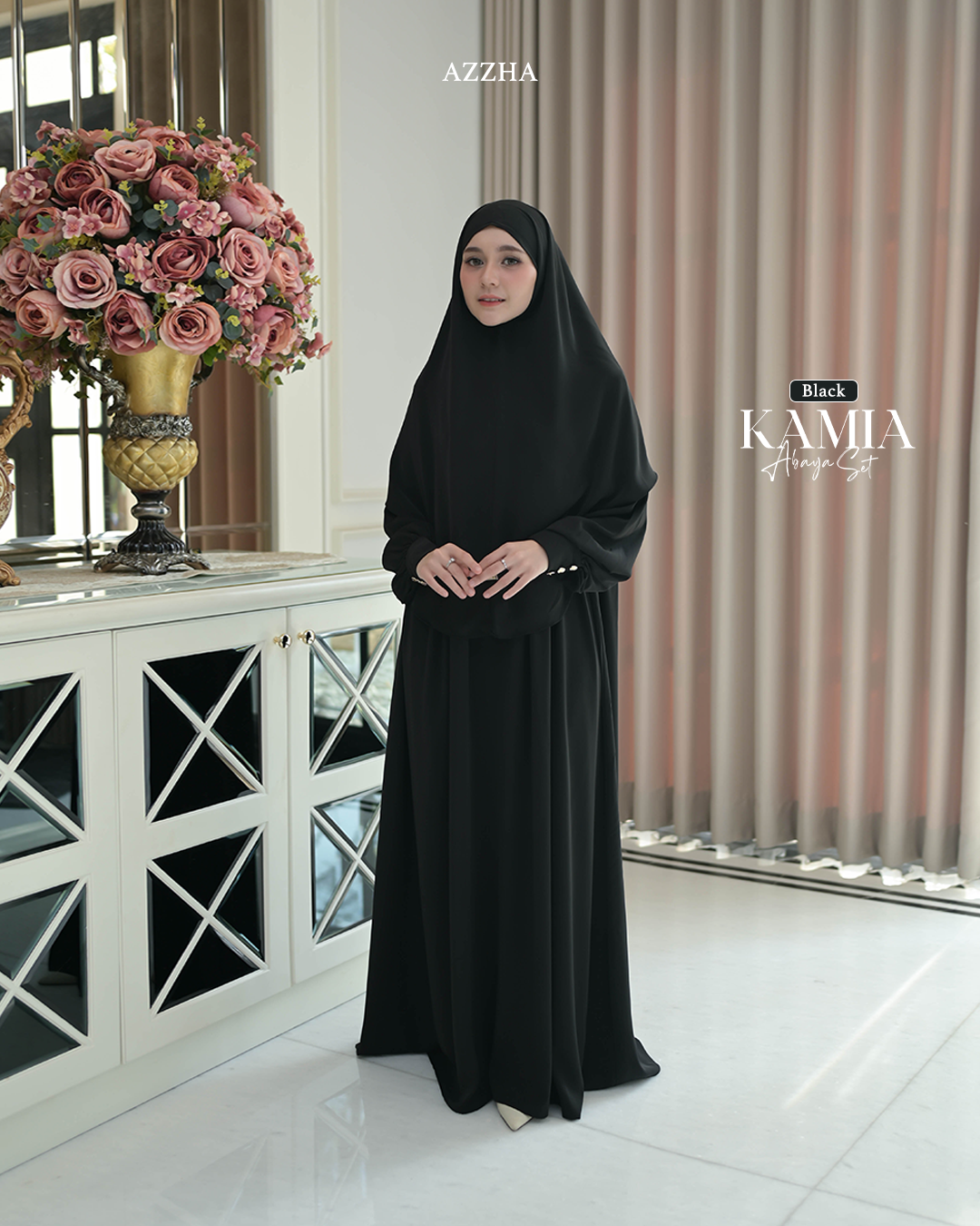 Azzha Indonesia - Kamia Abaya Set | Abaya Wanita Muslimah Polos Set French Khimar Dengan Bahan Japan Arabian Premium