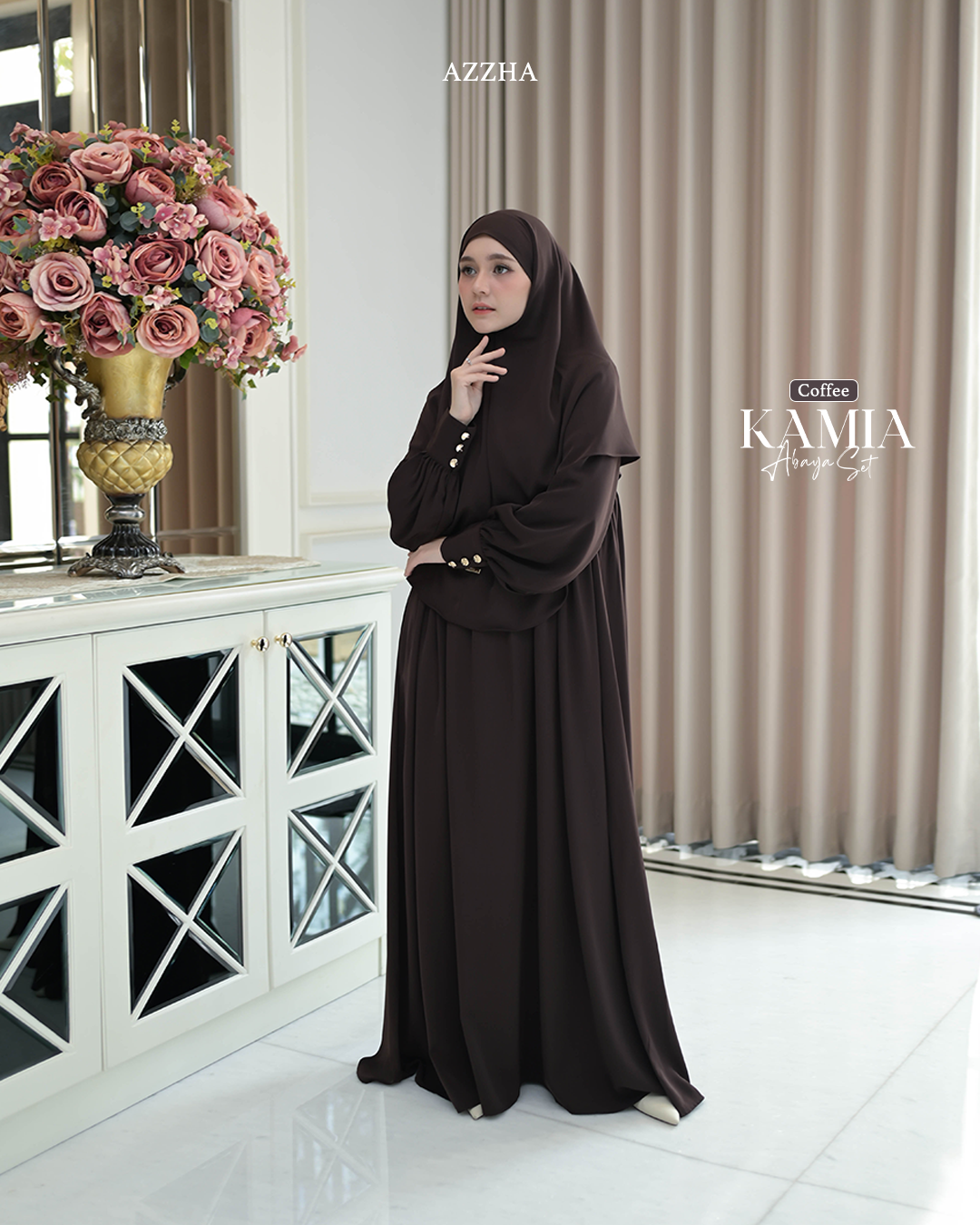 Azzha Indonesia - Kamia Abaya Set | Abaya Wanita Muslimah Polos Set French Khimar Dengan Bahan Japan Arabian Premium