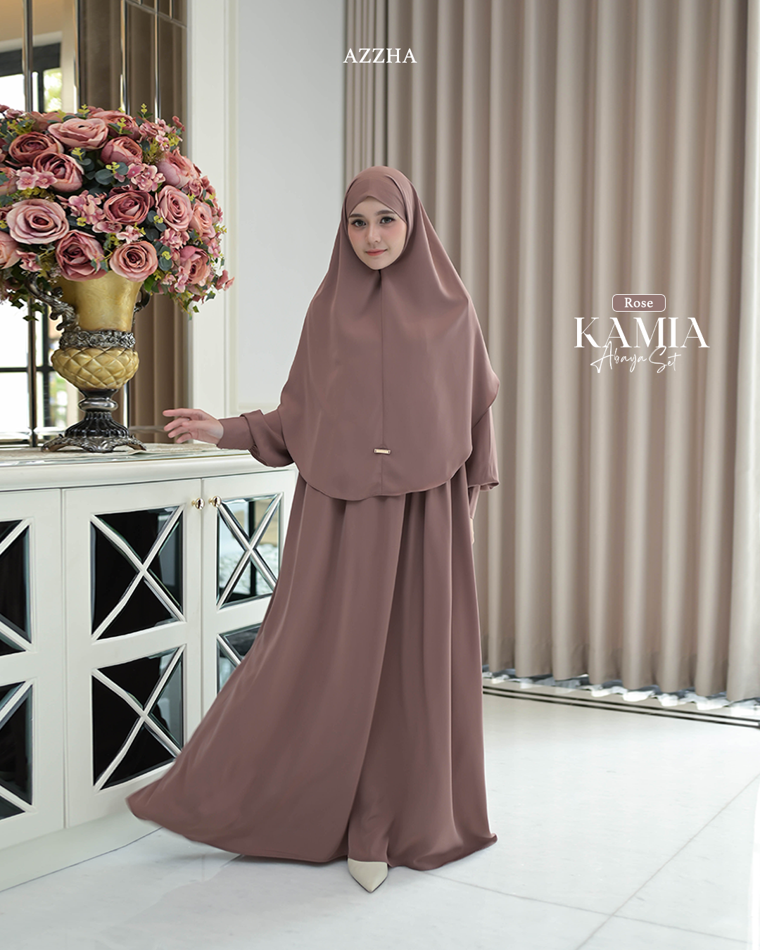 Azzha Indonesia - Kamia Abaya Set | Abaya Wanita Muslimah Polos Set French Khimar Dengan Bahan Japan Arabian Premium