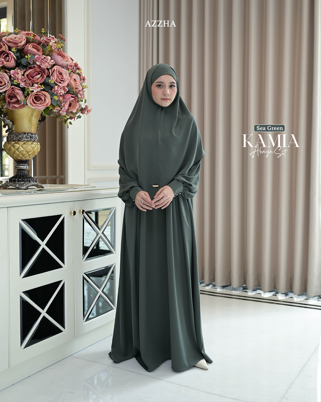 Azzha Indonesia - Kamia Abaya Set | Abaya Wanita Muslimah Polos Set French Khimar Dengan Bahan Japan Arabian Premium