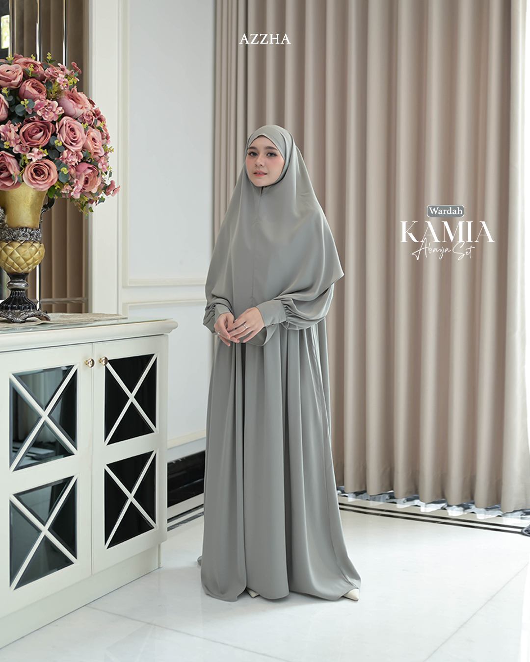 Azzha Indonesia - Kamia Abaya Set | Abaya Wanita Muslimah Polos Set French Khimar Dengan Bahan Japan Arabian Premium