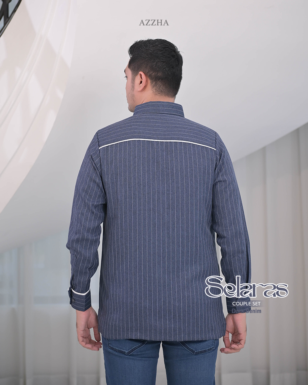 Azzha Indonesia| Selaras Koko Jeans Salur (lengan Panjang & Pendek)
