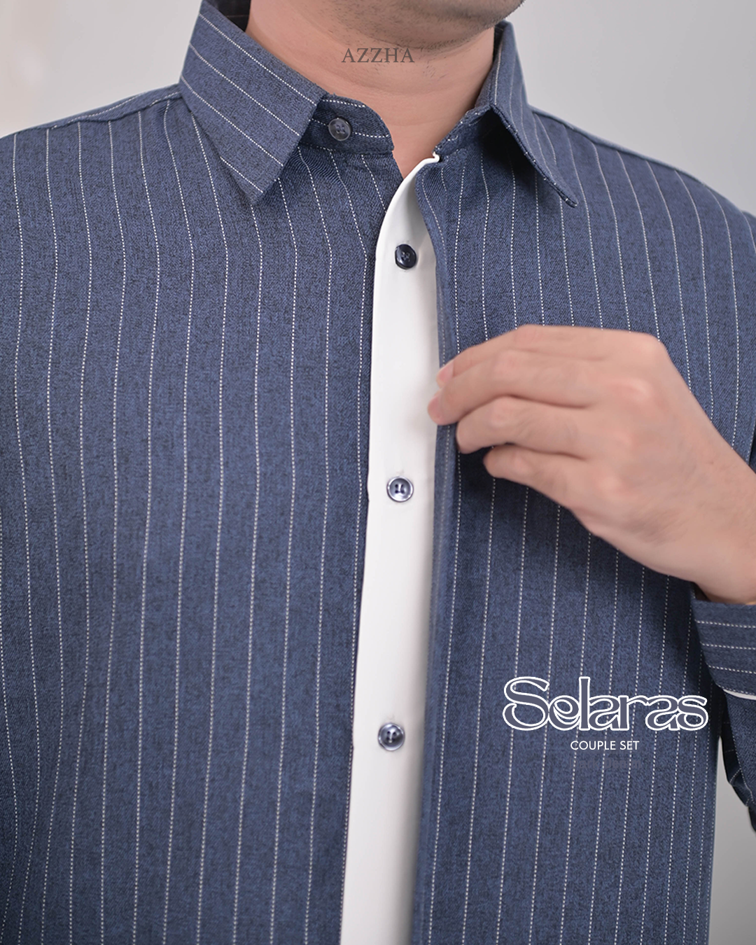 Azzha Indonesia| Selaras Koko Jeans Salur (lengan Panjang & Pendek)