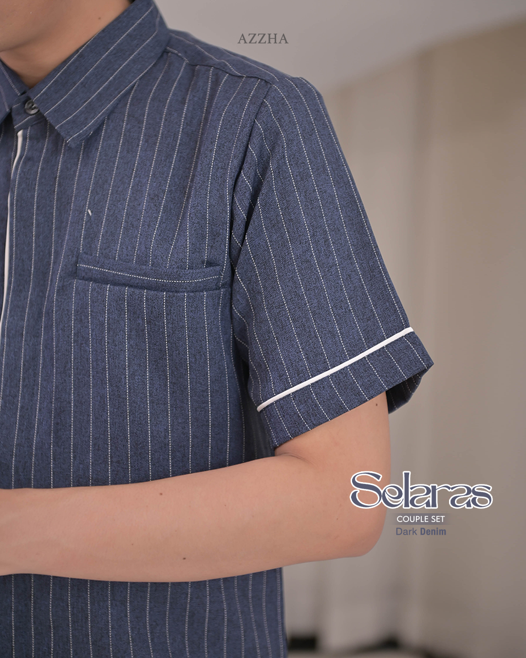 Azzha Indonesia| Selaras Koko Jeans Salur (lengan Panjang & Pendek)