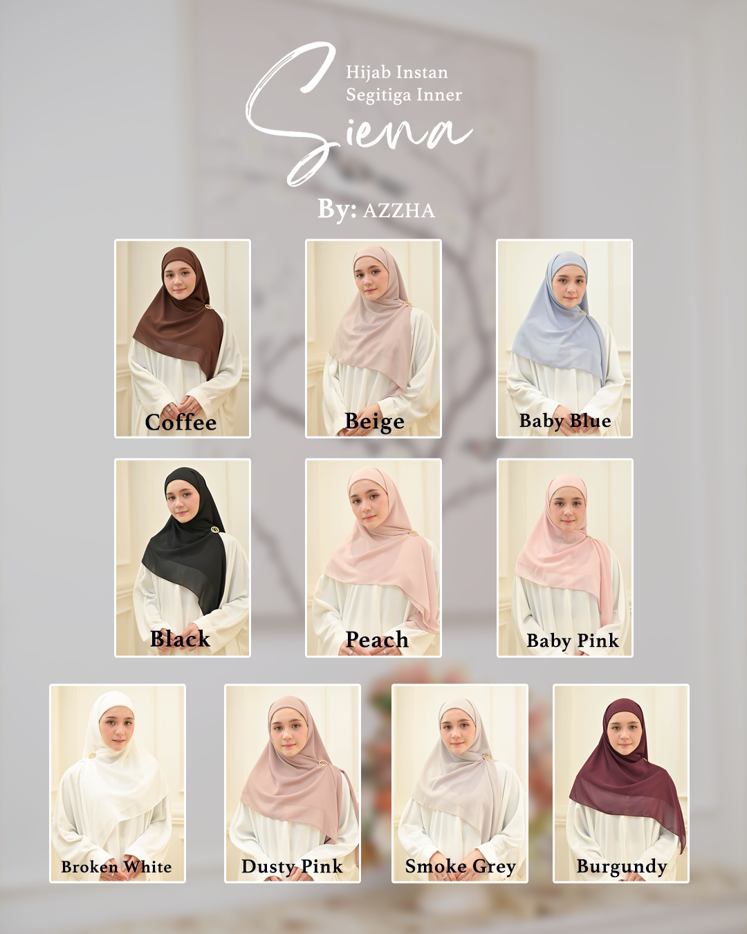 Azzha Indonesia| Siena Pashmina Segitiga Instant - Ciput Menyatu