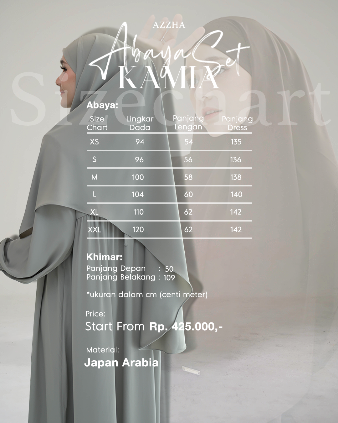 Azzha Indonesia - Kamia Abaya Set | Abaya Wanita Muslimah Polos Set French Khimar Dengan Bahan Japan Arabian Premium