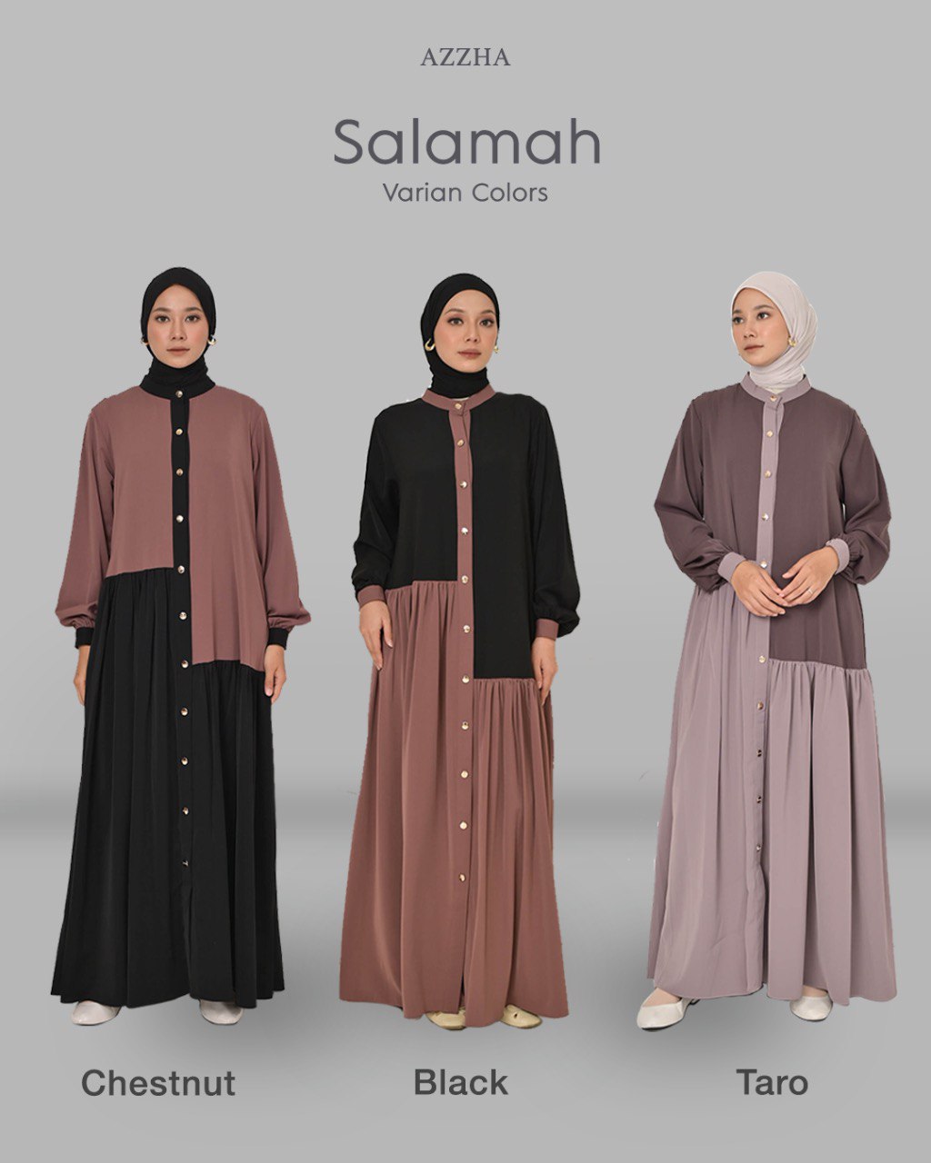 Azzha Indonesia - Salamah Dress Wanita Muslimah Nyaman Lembut dan Elegant Dengan Bahan Marbela anti UV Premium