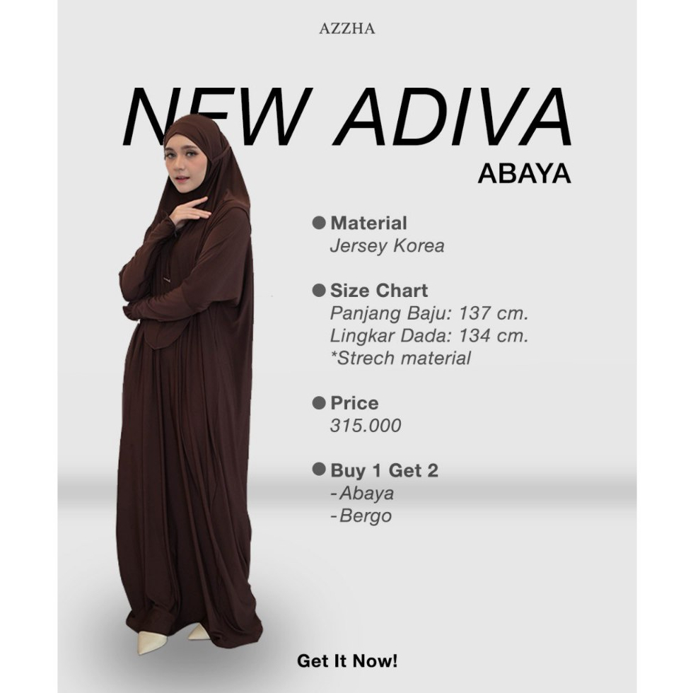 Azzha Indonesia - Adiva Abaya Polos Set Bergo 2 in 1 Mewah Dan Nyaman Dengan Bahan Jersey Korea Premium