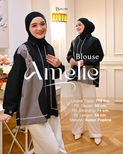 LS Hijab - Amelie Blouse Wanita Kemeja Lengan Panjang Bordir Kekinian Dengan Bahan Katun Popline Premium