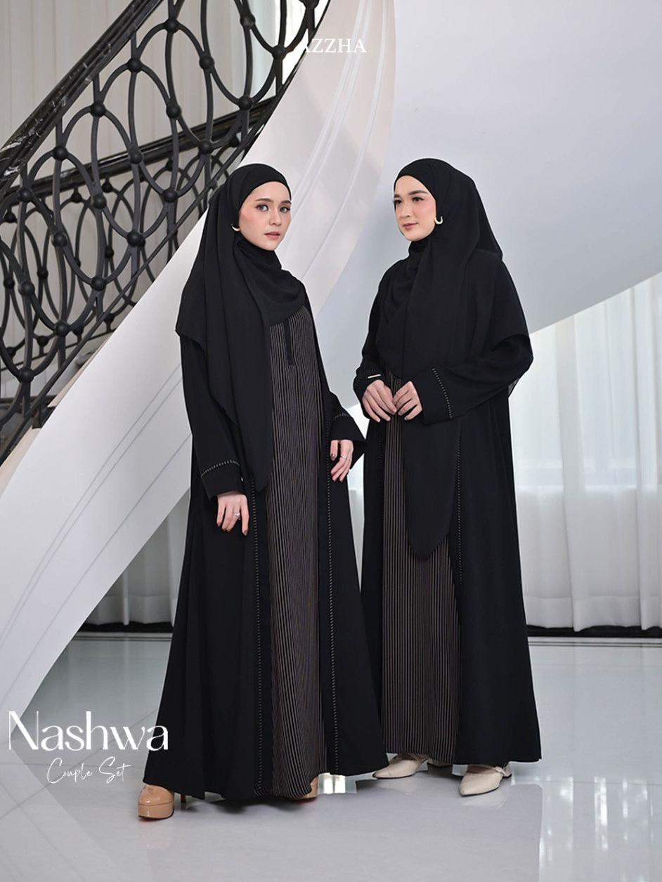 Azzha Indonesia - Nashwa Abaya Wanita Muslimah Nyaman Lembut dan Elegant Dengan Bahan Jet Black Saidah Arabian Premium