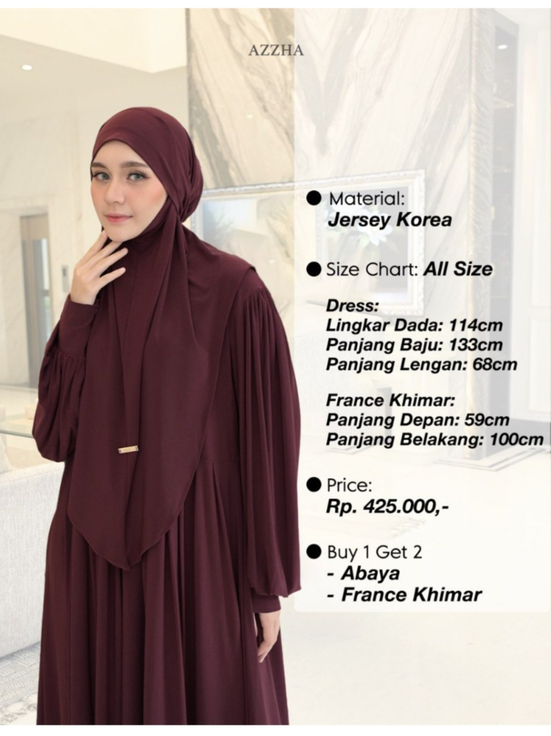 Azzha Indonesia - Hayya One Set France Khimar Wanita Muslimah Nyaman Adem Dengan Bahan Jersey Korea Premium