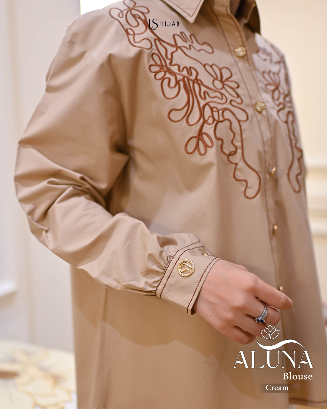 LS Hijab - Aluna Blouse Wanita Kemeja Lengan Panjang Bordir Kekinian Dengan Bahan Katun Popline Premium