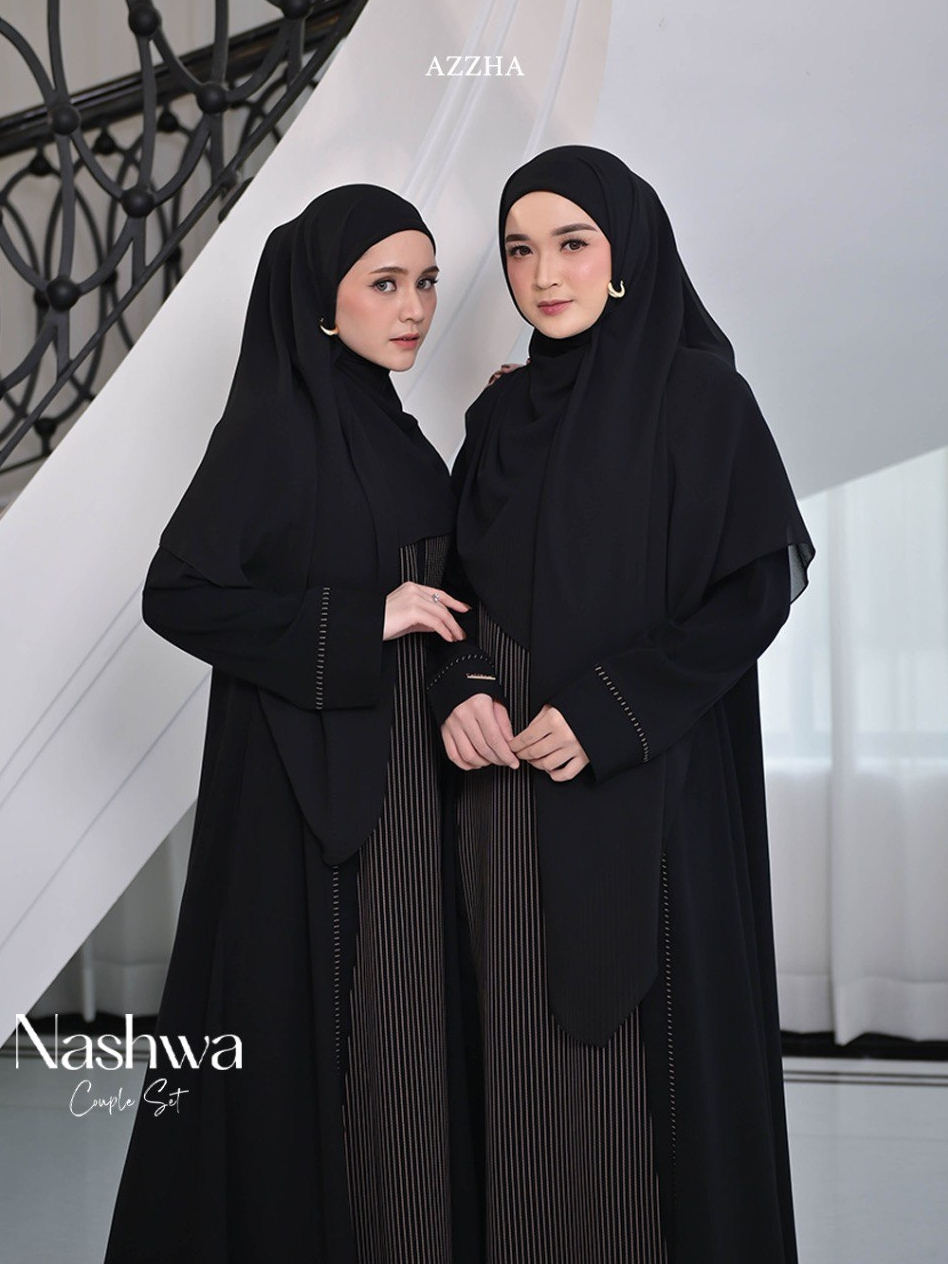 Azzha Indonesia - Nashwa Abaya Wanita Muslimah Nyaman Lembut dan Elegant Dengan Bahan Jet Black Saidah Arabian Premium